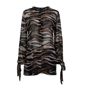 JUST CAVALLI Animal Print Studded Neck Blouse